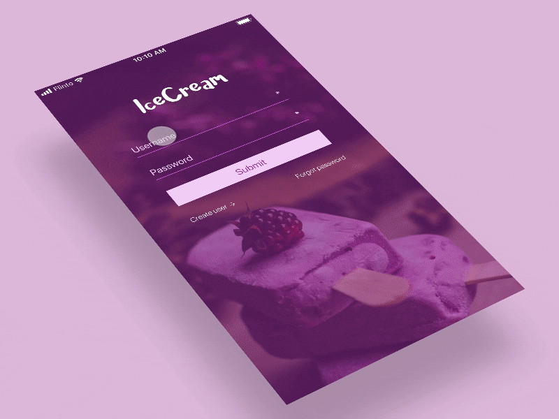 Just another ice cream app design flinto icecream interface login mobile pink ui