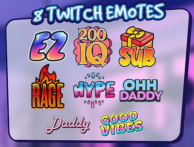 8 Emotes for Twitch, Discord or Youtube | EZ, 200iq, sub, rage, badges discord emotes overlays panels twitch youtube