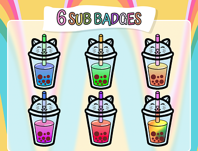 6x Cat BUBBLE TEA Sub Badges | Emotes for Streamers badges discord emotes stream twitch youtube