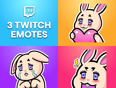3 Cute Bunny Emotes badges discord emotes stream twitch youtube