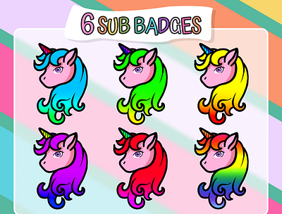 6x Unicorn Sub Badges | Emotes for Streamers badges discord emotes stream twitch youtube