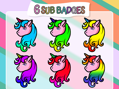 6x Unicorn Sub Badges | Emotes for Streamers