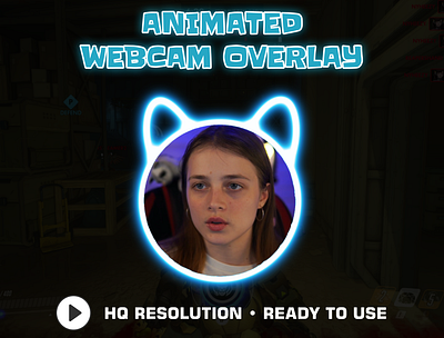 Animated Webcam Overlay for Twitch | Blue Neon Kitty border camera frame discord overlay stream twitch youtube