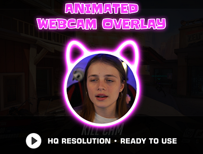 Animated Webcam Overlay for Twitch | Purple Neon Kitty border camera frame overlay stream twitch youtube