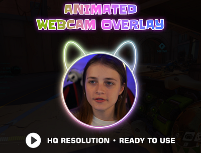 Animated Webcam Overlay for Twitch | Multicolor Neon Kitty border camera frame overlay stream twitch youtube