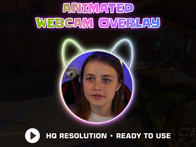 Animated Webcam Overlay for Twitch | Multicolor Neon Kitty