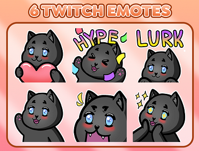 6 Black Kitty Emotes for Twitch, Discord or Youtube badges bits cheers discord emotes stream twitch youtube
