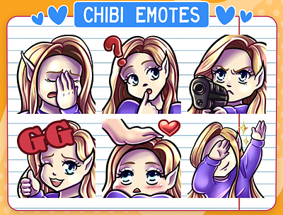 12 Blond Hair Chibi Girl Emotes for Twitch badges bits cheers chibi discord emotes face girl pack stream twitch youtube