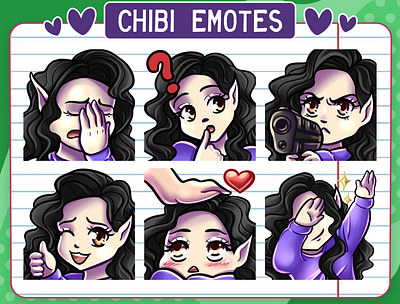 12 Curly Black Hair Chibi Girl Emotes for Twitch badges bits cheers chibi discord emotes face girl pack stream twitch youtube