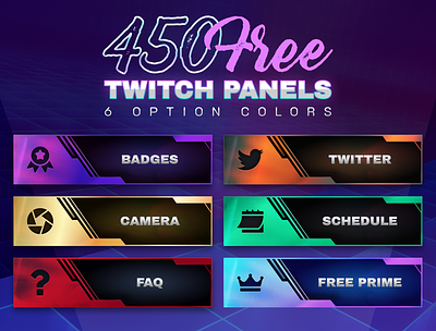 450x Cyber Panels in 6 colors for Twitch Profile badges bits cheers customize description emotes panels stream twitch
