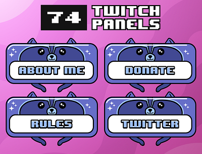 74x Cute Dark Blue Raccoon Twitch Panels for Stream badges bits cheers customize description emotes panels stream twitch