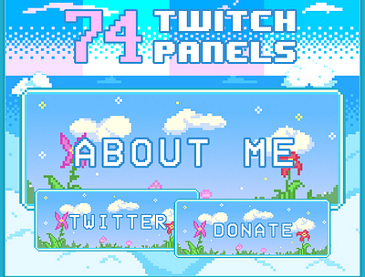 74x Sky Pixel Panels for Twitch Profile badges bits cheers customize description emotes panels stream twitch