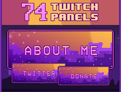 74x Night City Pixel Panels for Twitch Profile badges bits cheers customize description emotes panels profile stream twitch