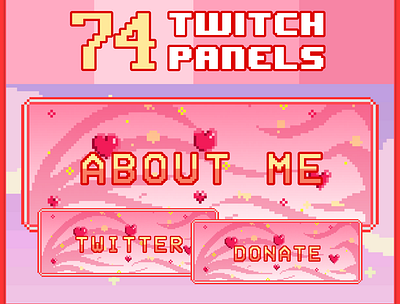 74x Hearts Pixel Panels for Twitch Profile badges bits cheers customize description emotes panels profile stream twitch