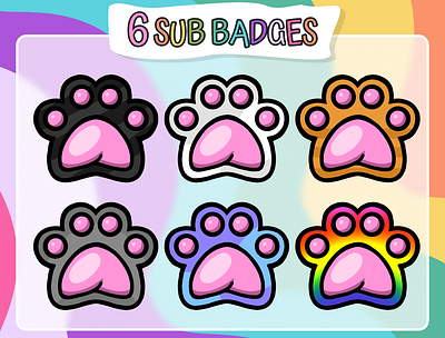 6х Cat Paws Sub Badges | Cute kitty emotes for Twitch stream