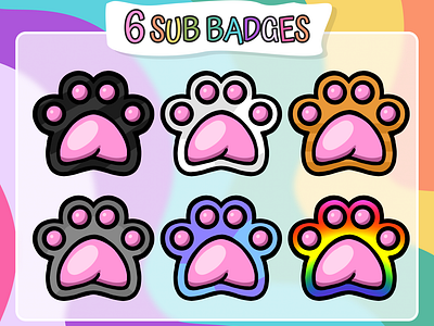 6х Cat Paws Sub Badges | Cute kitty emotes for Twitch