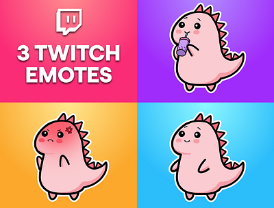 3 Dinosaur Emotes for Twitch, Discord or Youtube stream
