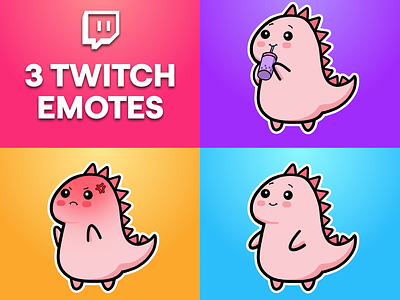 3 Dinosaur Emotes for Twitch, Discord or Youtube stream