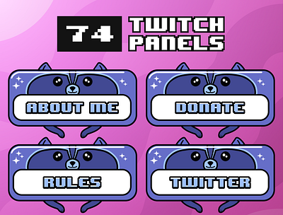 74x Cute Dark Blue Raccoon Twitch Panels for Stream