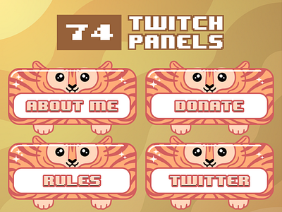 74x Cute Orange Tiger Twitch Panels for Stream