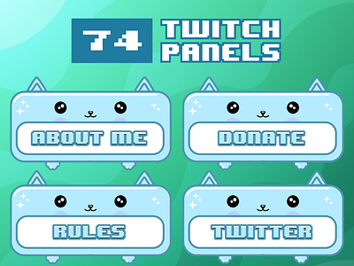 74x Cute Blue Cat Twitch Panels for Stream