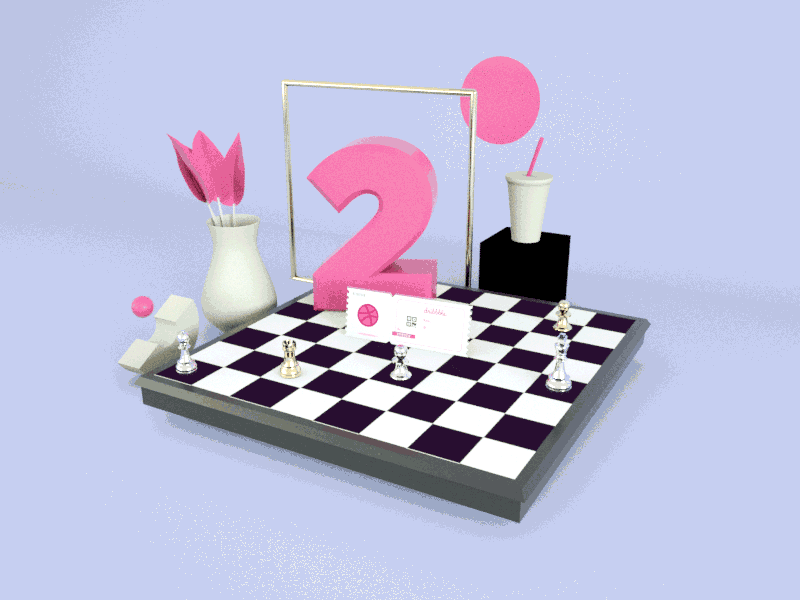 2 Dribbble Invitations 3d animation c4d chess dribbble invitation game haomt92 motion graphics octane tickets
