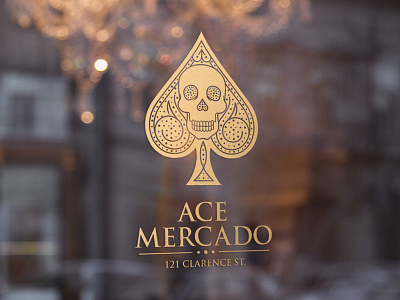 Ace Mercado Logo ace mercado branding gold logo mexican restaurant signage skull