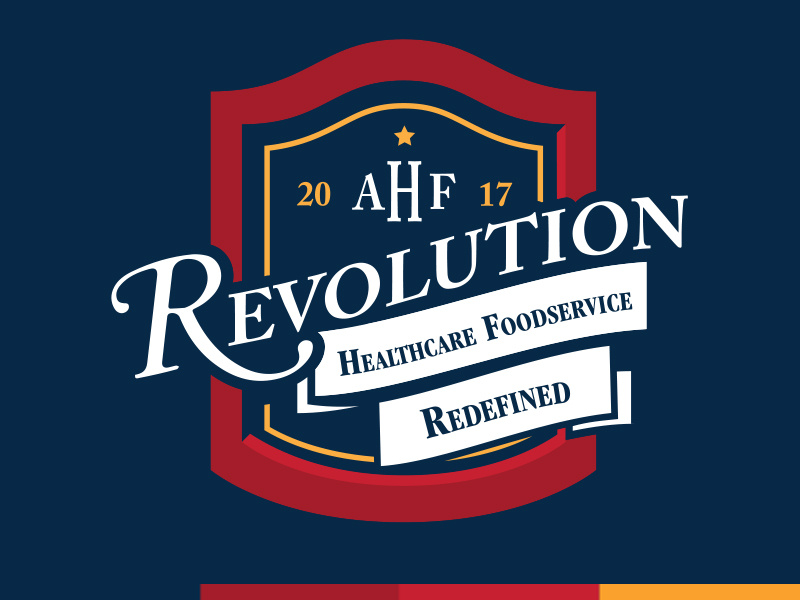 Association of Healthcare Foodservice Conference Logo red white and blue association non-profit conference revolutionary banner revolution logo