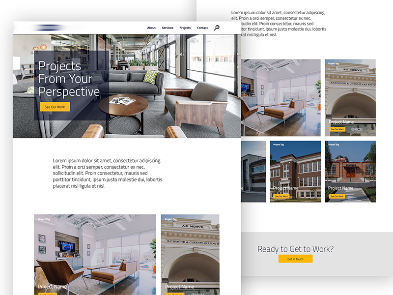 Home yellow blue photography buildings portfolio construction web design website web
