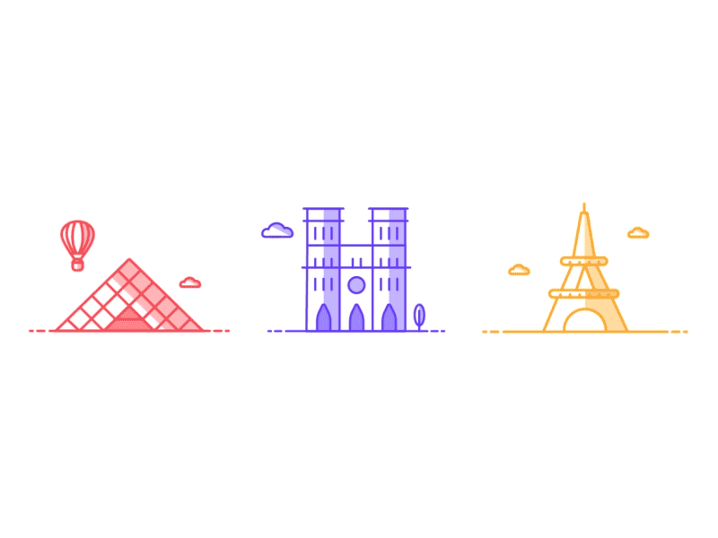 Paris - "Page Blanche" project animated eiffel tower illustation illustrator louvre notre dame paris