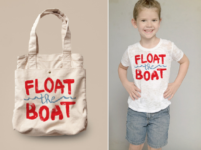FLOAT the BOAT apparel apparel bag blue boat charity fun fundraiser girl handletter letter logo ocean red tote tshirt type waves