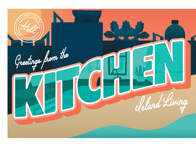 Quarantine Cards- Kitchen design halftone illustrator kitchen postcard procreate travel typography vector