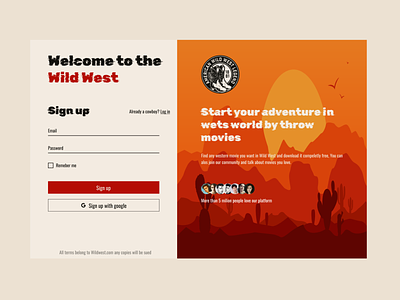 Western movie sign-up page log in page ui login login page movie website register register page register page ui sign up page ui signup signup page ui ui design ui designer ux design western western movie website western website