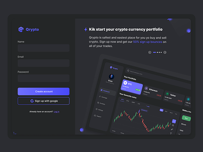 Qrypto sign-up page