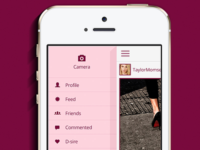 Menu Shoes Dsire - App iOS app fashion ios iphone menu pink purple share shoes social ui ux