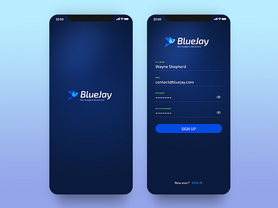 Bluejay - Register app design ios iphone login register splashscreen