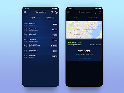 Bluejay - Transactions app finance gradient ios iphone list modal popup transactions