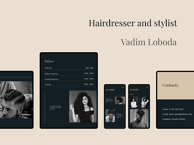 Website for Hairdresser and stylist design ui ux сайт стилист черный