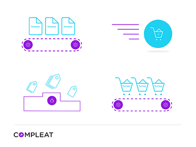 Iconography: Compleat Software blue brand brand identity branding icon design iconography icons infographics purple web design