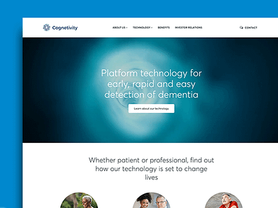 Web Design: Cognetivity animation blue branding dementia logo photography sans serif science technology typography ui ux web