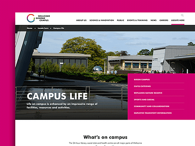 Web Design: Wellcome Genome Campus branding geometric photography pink sans serif science typography ui ux web
