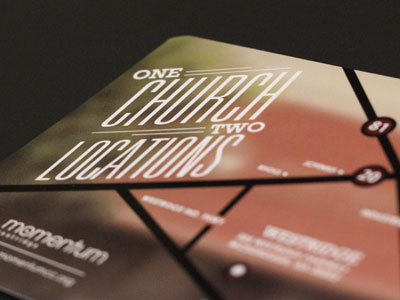 One Church Two Locations church flyer graphic locations logo map one postcard two typography