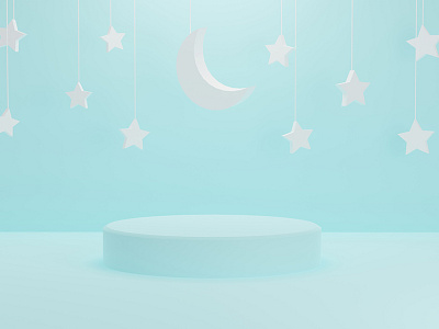 Blue sky minimalist podium with stars, islamic style 3d abstract background banner blue business design event flyer graphic design holiday illustration islamic modern podium poster simple star style white