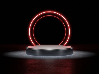 Red neon light product background stage or podium pedestal