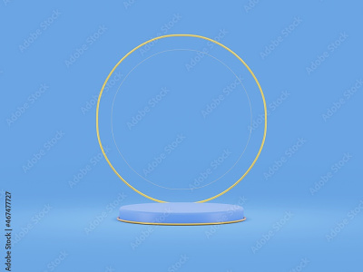 Background 3d blue with podium and ring gold, minimal product