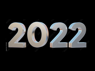 Happy new year 2022 text 3d silver with black isolated