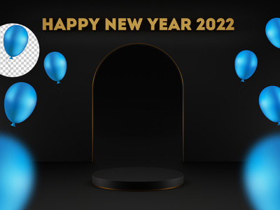 Happy new year 2022 text 3d bold gold with balloon vector 3d banner blue business dark design flyer gold graphic design happy illustration motion graphics new platform podium product psd text vector year