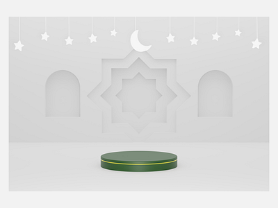 3d Podium in Ramadan White Ornament - 12 JPG FILES 3d background banner business design flyer graphic design gray green grey illustration islam islamic platform podium product psd ramadan star white