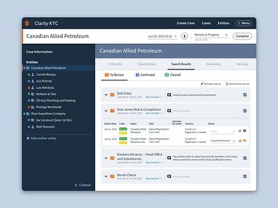 Clarity KYC Workbench interface product design saas ui ux web