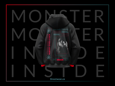 MONSTER INSIDE : STREETWEAR 2d 3d apparel branding brutalism clothing design figma graphic design illustration illustrator logo neon photoshop product design streetart streetwear ui uidesign ux